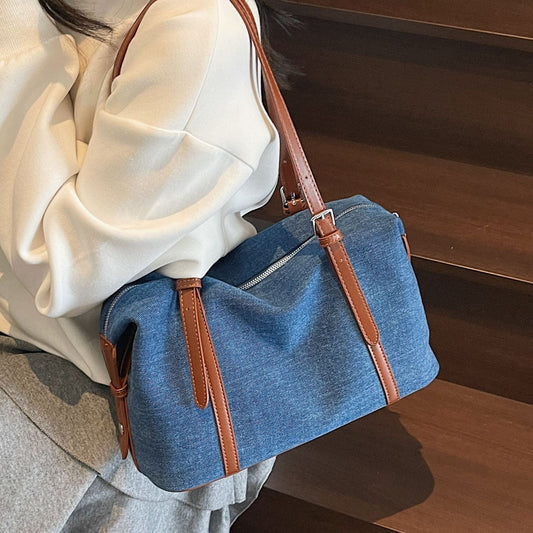 Stylish Denim Boston Bag Soft Casual Shoulder Tote