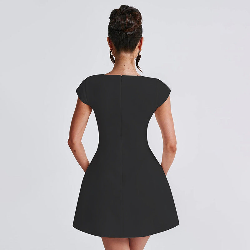 Elegant Square Neck Mini Dress With A-Line Skirt