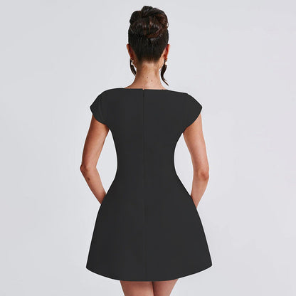 Elegant Square Neck Mini Dress With A-Line Skirt
