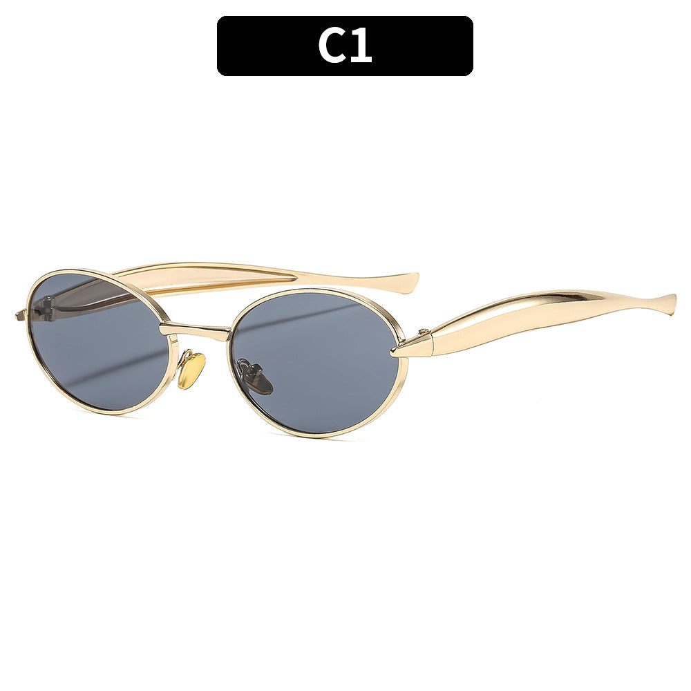 Metal Oval Sunglasses Stylish UV400 Protective Eyewear