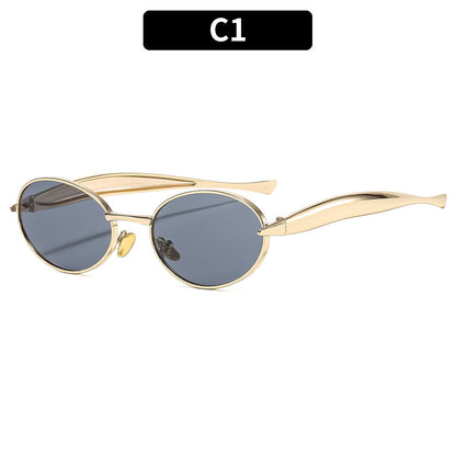 Metal Oval Sunglasses Stylish UV400 Protective Eyewear