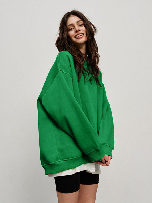 Oversized Solid Color Pullover Sweatshirt for Women