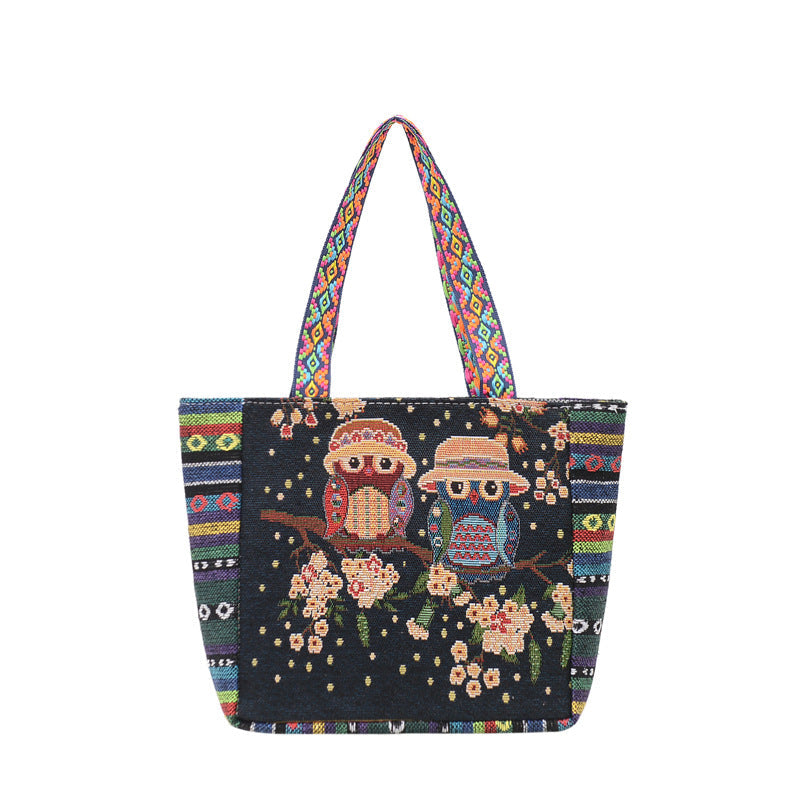 Bohemian Floral Embroidered Tote Bag Stylish Canvas Shoulder Bag