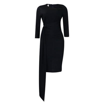 Elegant Office Midi Dress With Ruffles And Tie