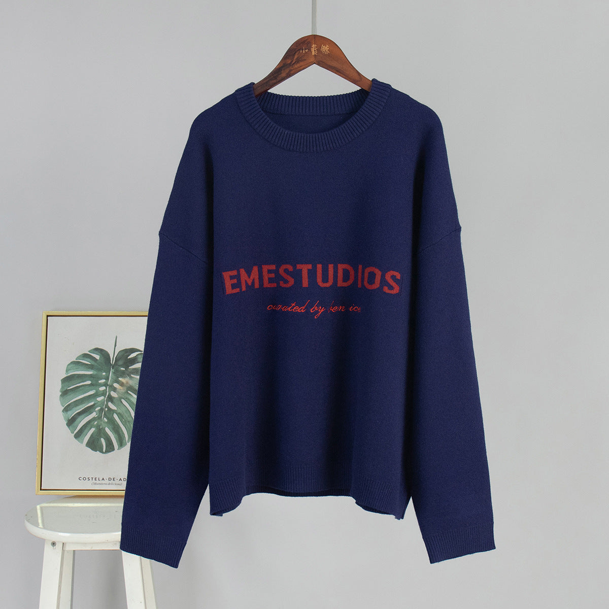 Letter Pattern Knitted Sweatshirt Casual Pullover for Women