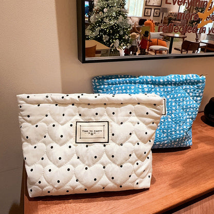 Simple Polka Dot Makeup Bag Canvas Travel Storage Pouch