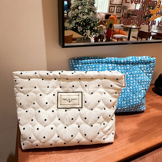 Simple Polka Dot Makeup Bag Canvas Travel Storage Pouch