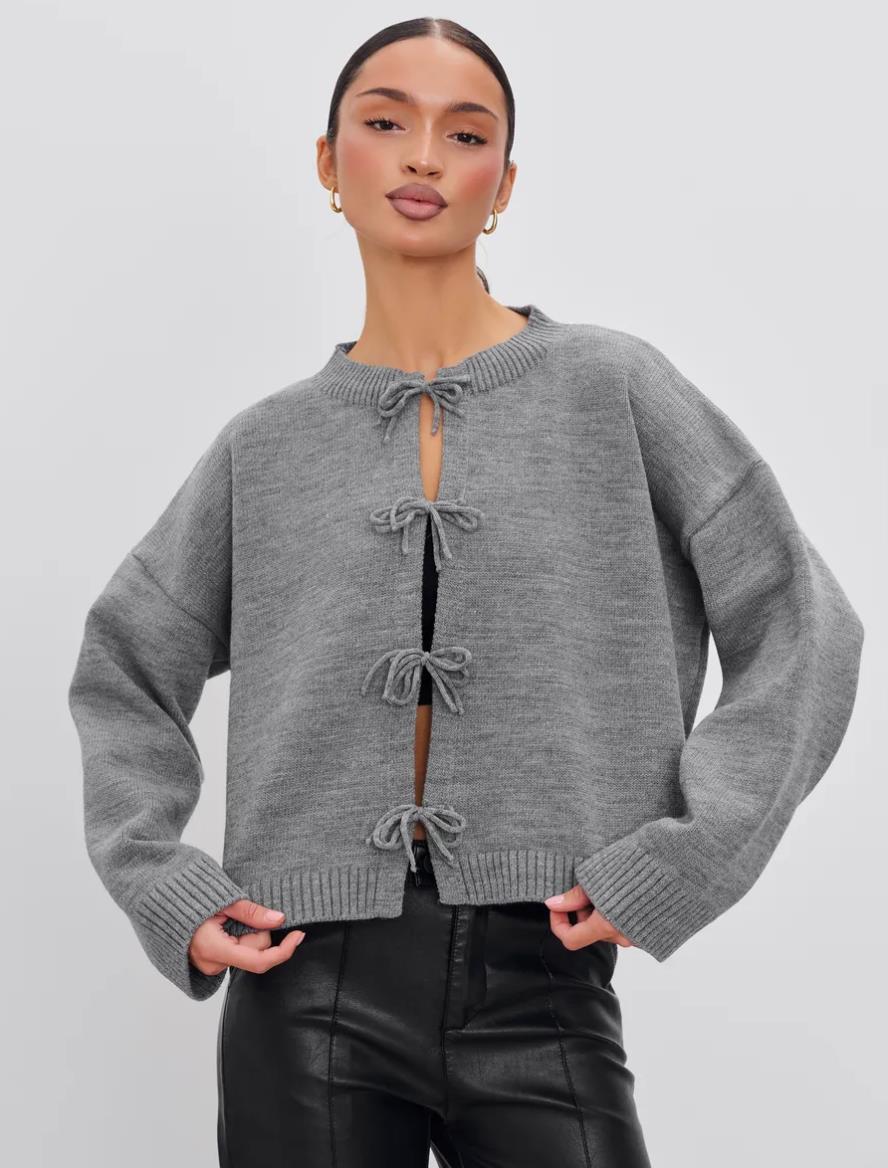 Autumn And Winter Casual Loose Cardigan Lace-Up Solid Color Knitted Sweater Women