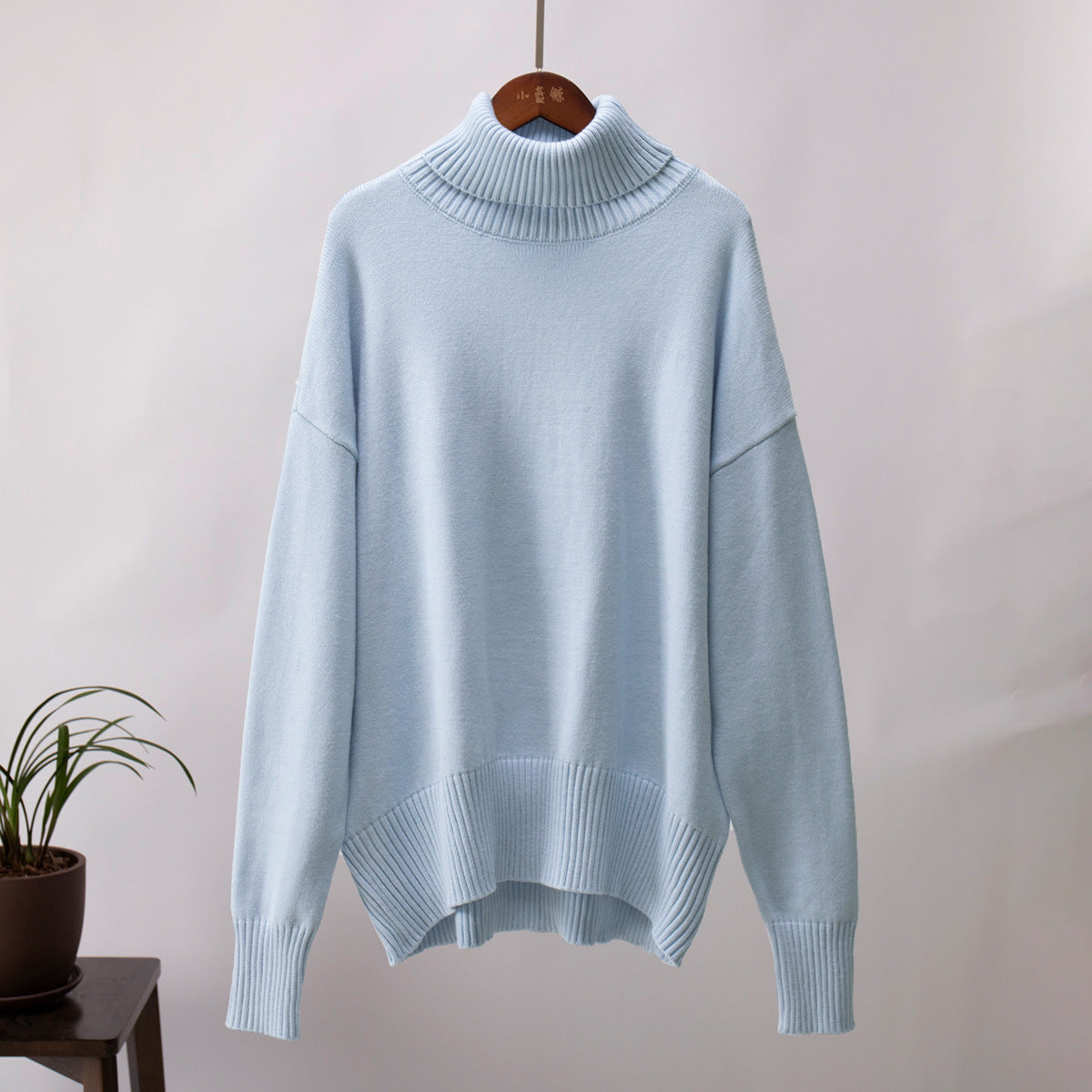 Solid Turtleneck Sweater Soft Knitted Pullover Casual Style