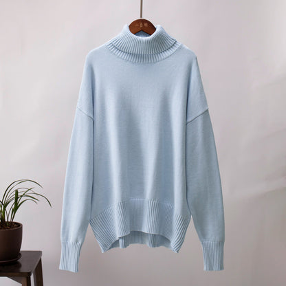 Solid Turtleneck Sweater Soft Knitted Pullover Casual Style