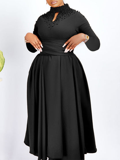 Elegant High Neck Beaded Maxi Dress For Women