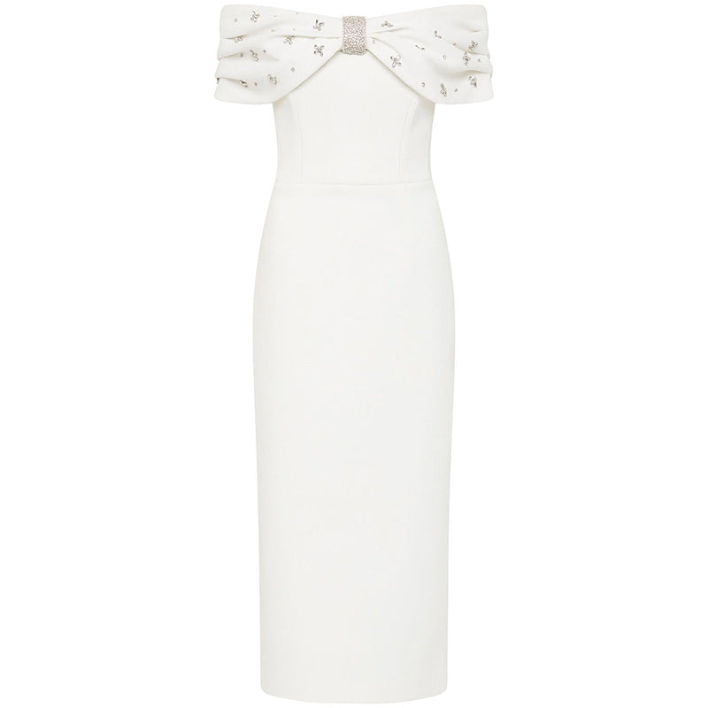 One-Shoulder Beaded Midi Dress