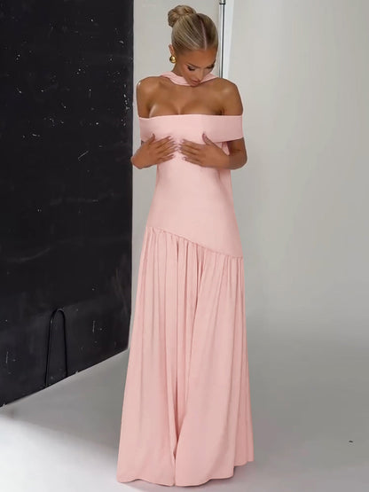 Off-Shoulder Long Dress with Side Slit for Elegant Women