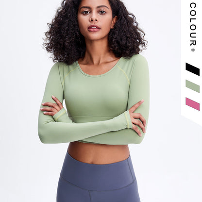 Quick-Dry Breathable Yoga High-Elastic Tight Shorts Stylish Long-Sleeved Fitness Yoga Top Girl