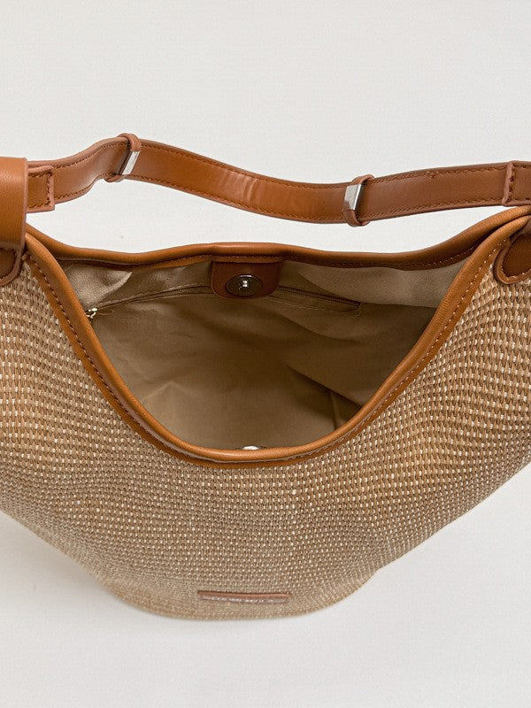 Trendy Woven Shoulder Bag Color Block Beach Bag