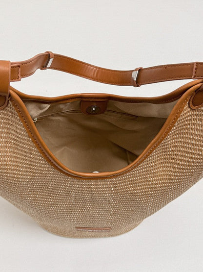 Trendy Woven Shoulder Bag Color Block Beach Bag