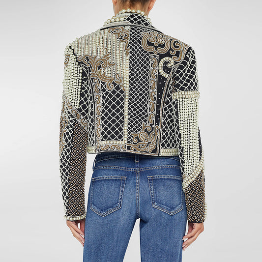Trendy Pearl Embellished Black Jacket
