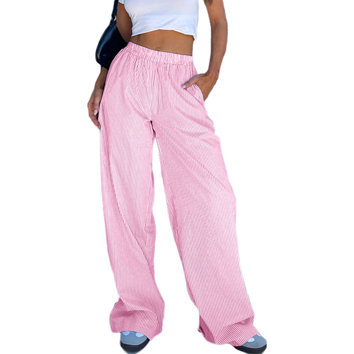 Stylish Wide Leg Striped Casual Pants