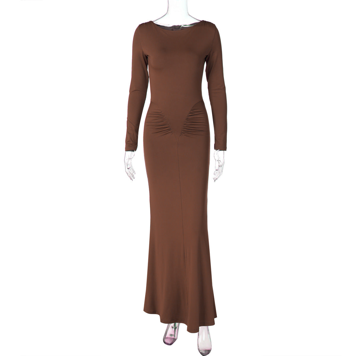Chic Fit Ruched Round Neck Long Sleeve Dress