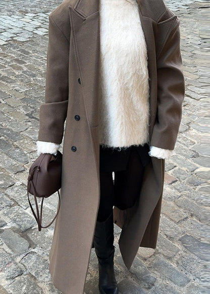 Oversized Double Breasted Wool Coat Khaki
