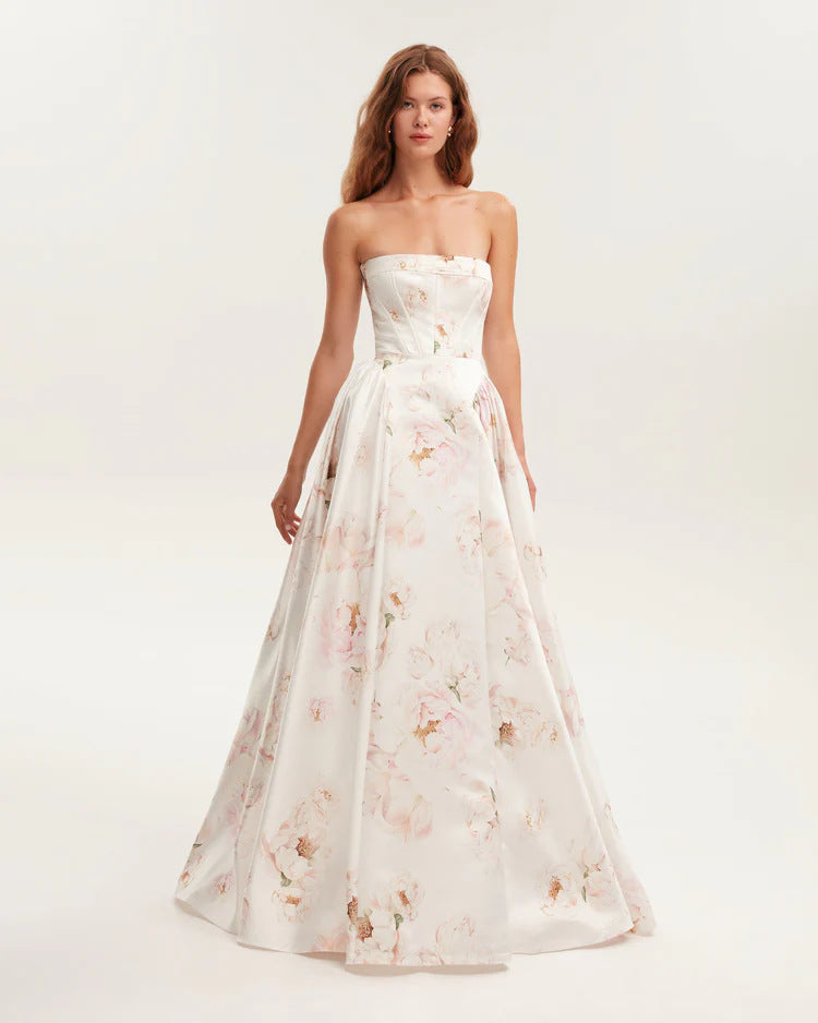 Elegant Off-Shoulder Long Evening Dress with 3D Design