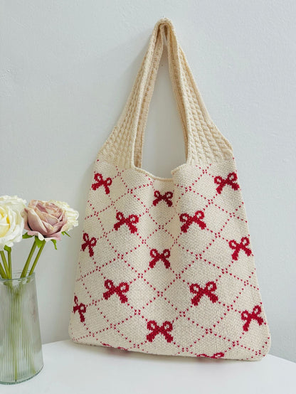 Bows Print LargeÂ Capacity Knit Shoulder Bag