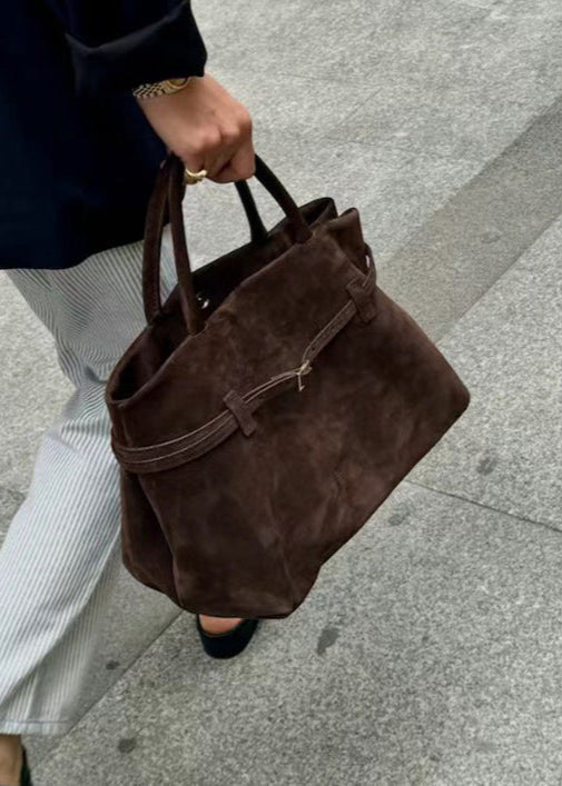 Suede Tote Bag With Buckle Detail