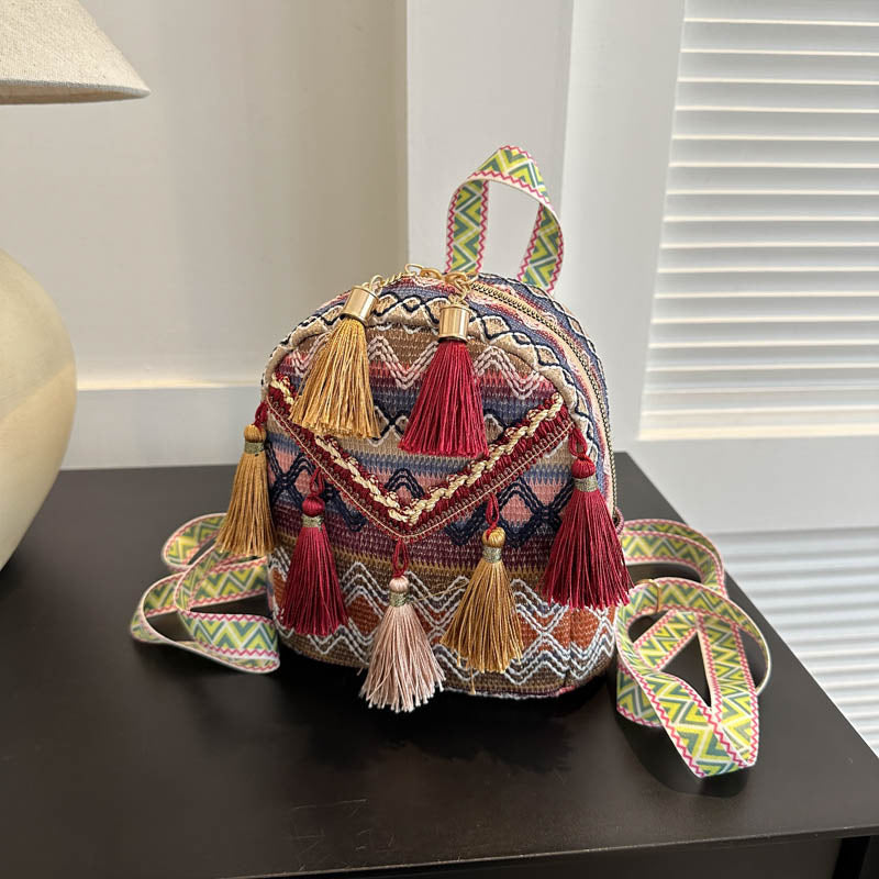 Bohemian Fringe Backpack Lightweight Casual Travel Bag