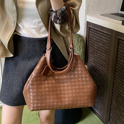 Woven Tote Bag Vintage Style Large Capacity Shoulder Bag