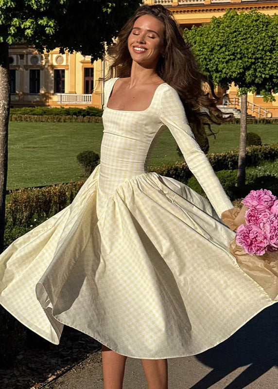 Long Sleeve Midi Dress Lightweight Pink Gingham
