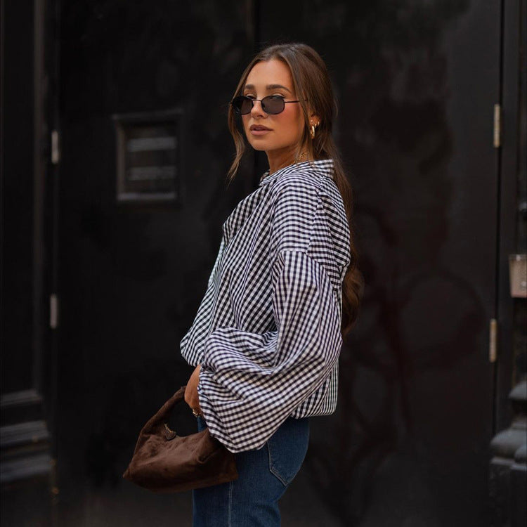 Chic Plaid Long Sleeve Shirt Elegant Casual Top