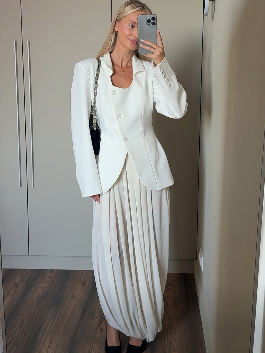 Stylish Tulip Maxi Skirt Elegant Casual Polyester High Slit Skirt