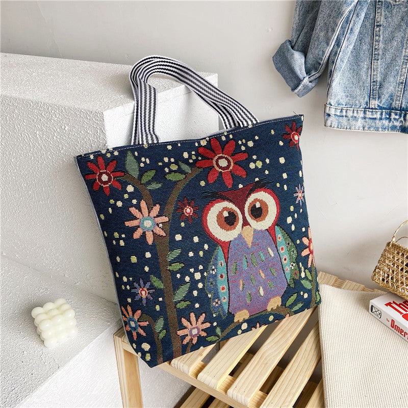 Ethnic Vintage Embroidered Canvas Tote Bag for Women