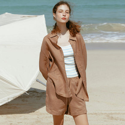 Relaxed Fit Long Sleeve Linen Shirt for Women