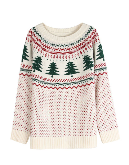Simple Embroidery Christmas Theme Loose Knit Sweater