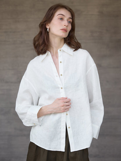 Loose Fit Solid Color Linen Shirt for Women