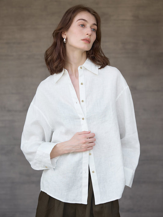Loose Fit Solid Color Linen Shirt for Women