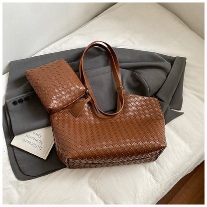Woven Tote Bag Vintage Style Large Capacity Shoulder Bag