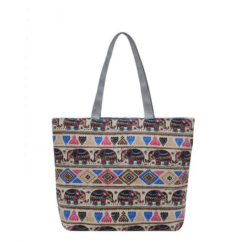 Floral Canvas Tote Bag Stylish Large Capacity Shopping Bag