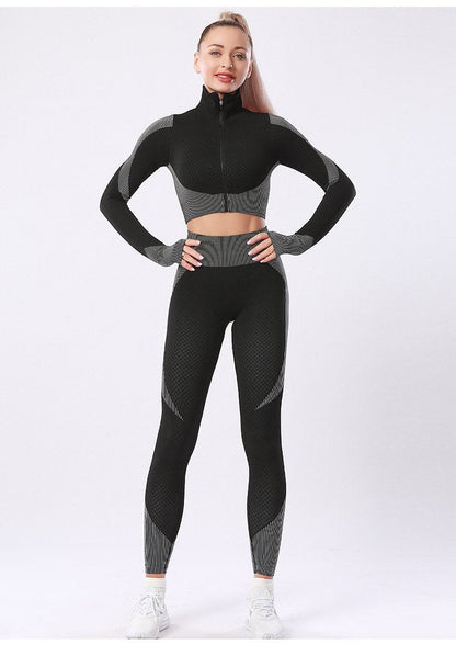 Sports Yoga Suit Running Fitness Nylon Quick Drying Long Sleeved Trousers Set Women