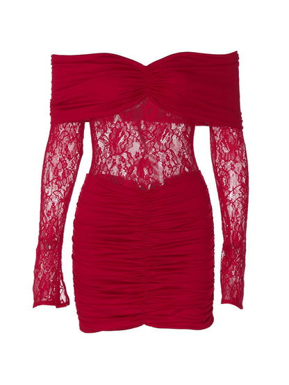 Sexy Lace Trimmed Chest Wrap Mini Dress