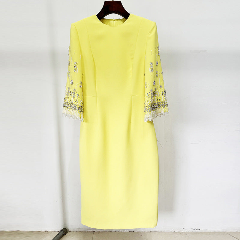 Embroidered Beaded Midi Dress Elegant Party Attire