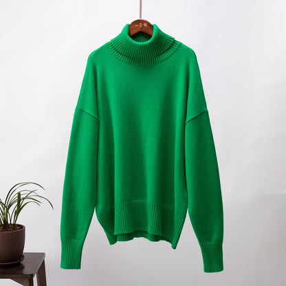 Solid Turtleneck Sweater Cozy Knit Pullover for Women