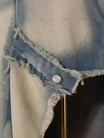 Distressed Wash Denim Split Midi Skirt Trendy Street Style