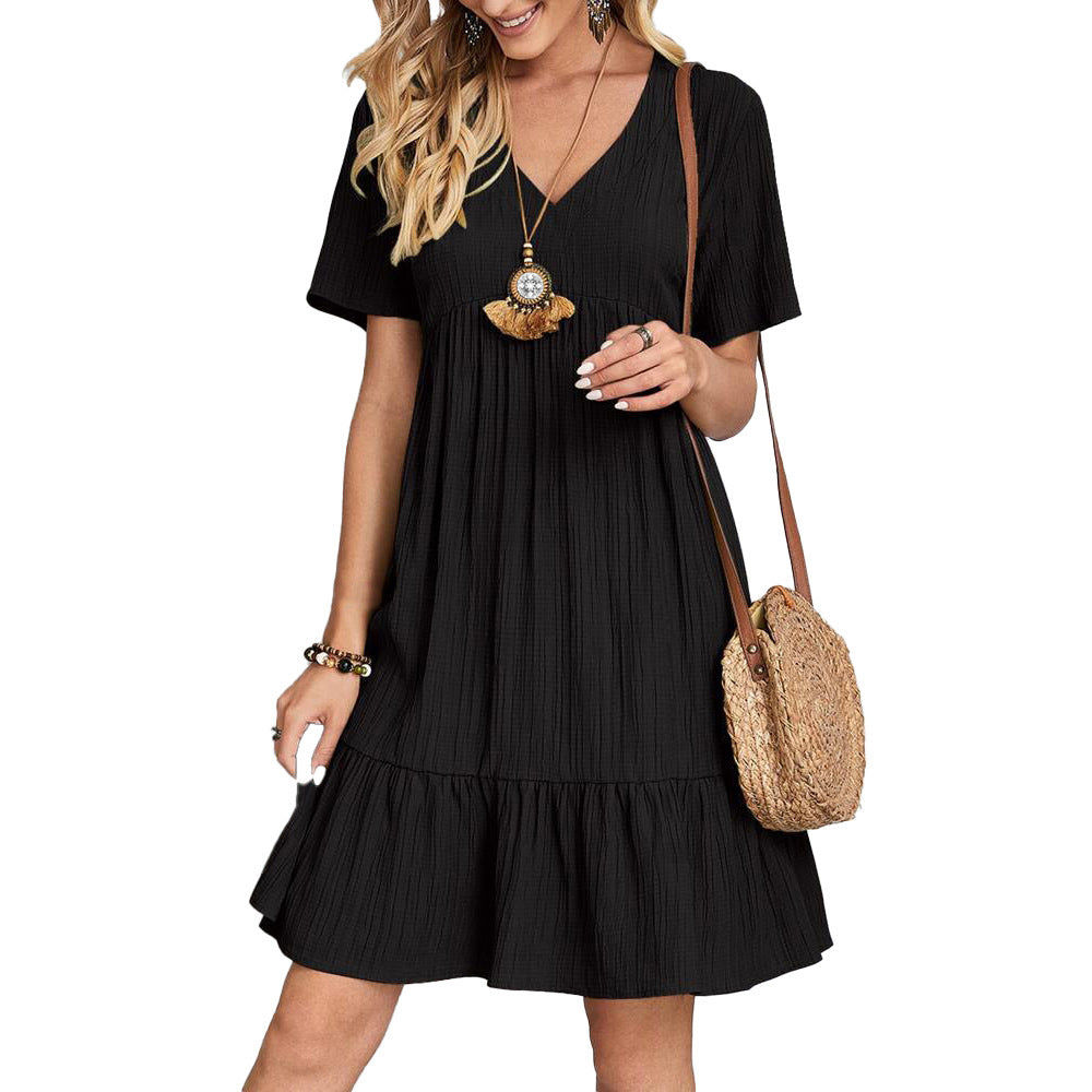 Women'S Clothing Skirt Loose Casual Short-Sleeved Waist Elegant Dress
