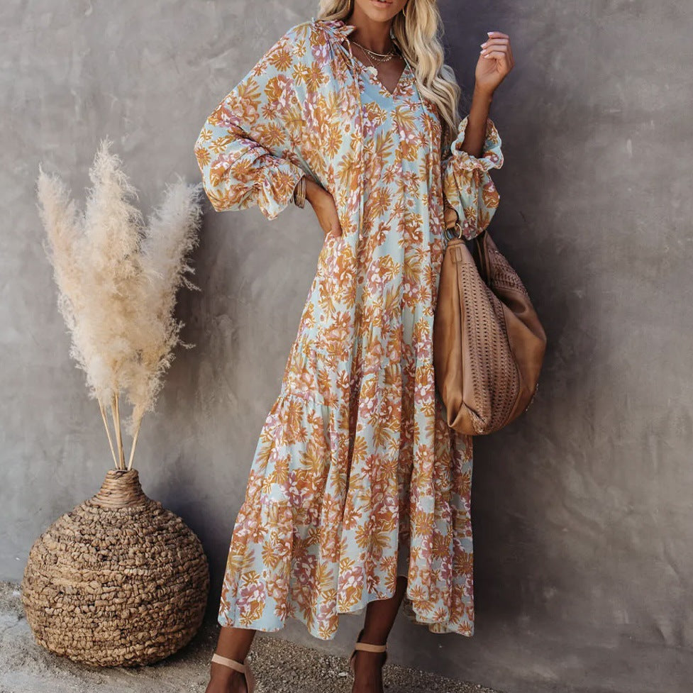 Spring And Summer New Ladies Dress Bohemian Long Skirt Small Floral Beach Dress
