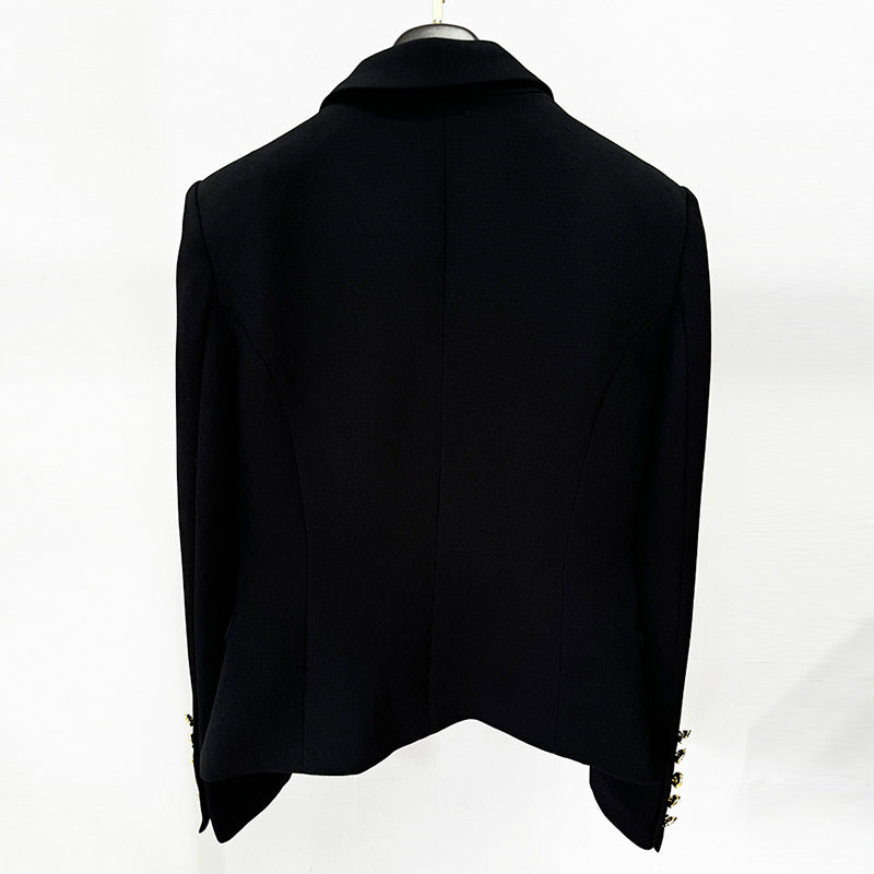 Color Blocked Blazer with Metal Rose Button