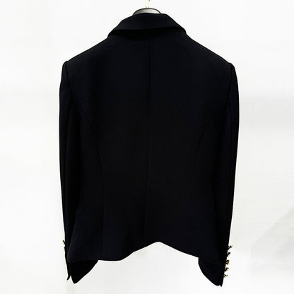 Color Blocked Blazer with Metal Rose Button