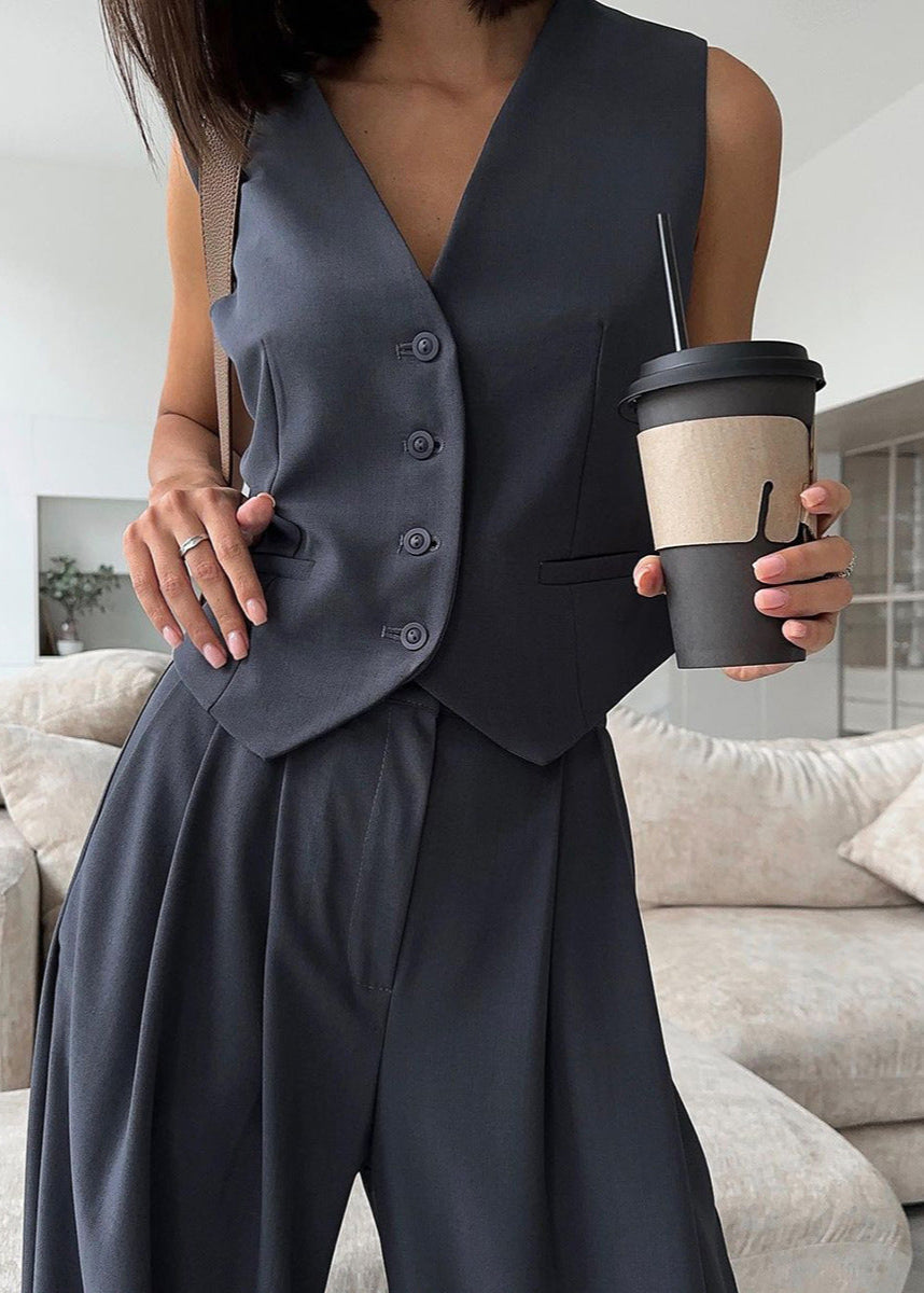 Tailored Vest And Wide Leg Trousers In Gray