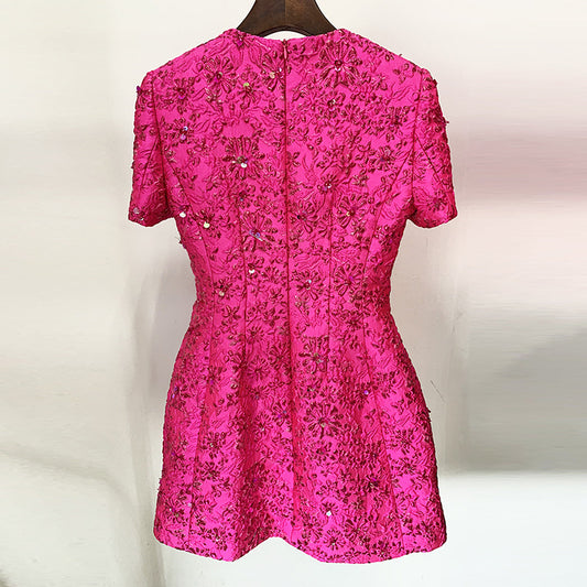 Fashion Pink Casual A-Line Dress With Beaded Embellishments